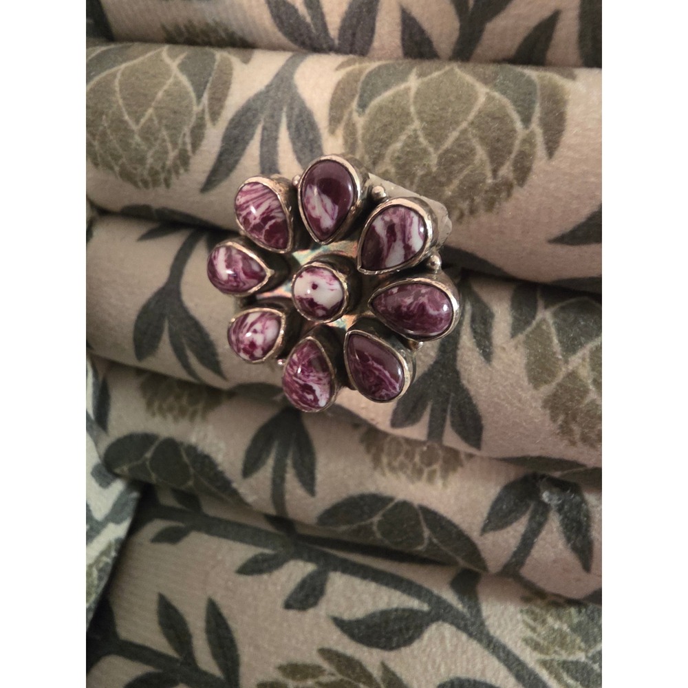 Sterling Silver Purple Dahlia Turquoise Flower Statement Ring Size 7.25 925